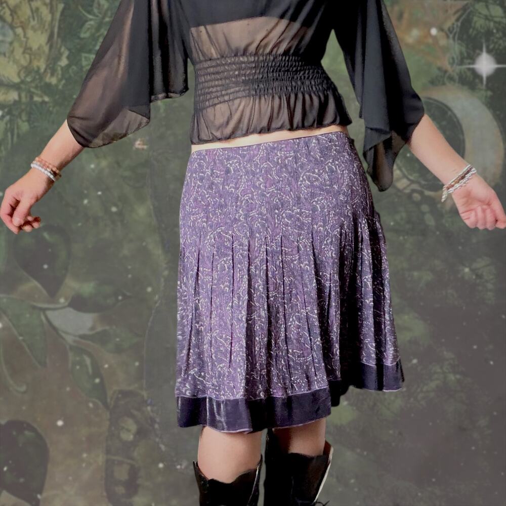 100% Silk Purple Pleated Skirt Gianni Bini Whimsigoth Y2K Size 12